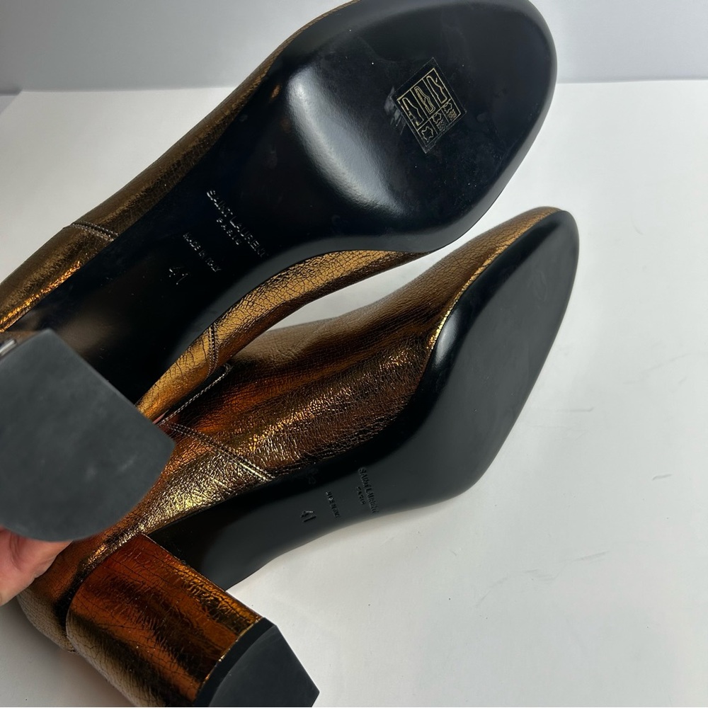 Saint Laurent Paris YSL Gold metallic leather Chelsea ankle boots size: 11 - Picture 10 of 11